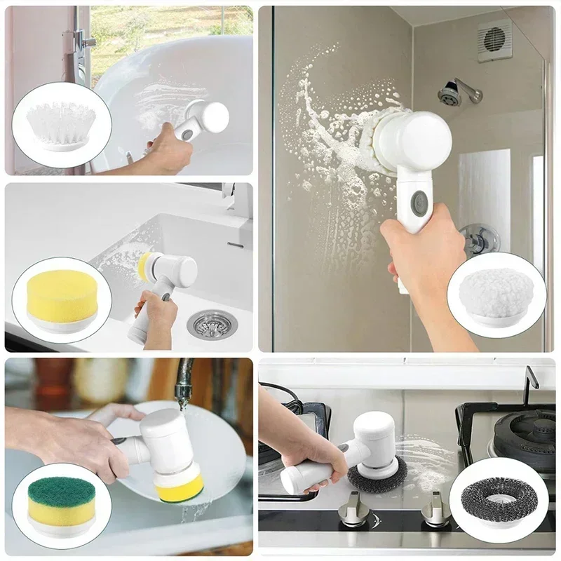 Electric Spin Scrubber Cordless Spin Scrubber with 5 Replaceable Brush Heads Electric Cleaning Brush Cleaning Tools thumbnail 4
