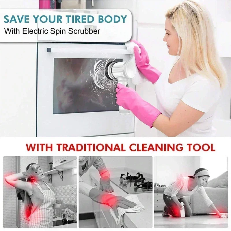 Electric Spin Scrubber Cordless Spin Scrubber with 5 Replaceable Brush Heads Electric Cleaning Brush Cleaning Tools thumbnail 5