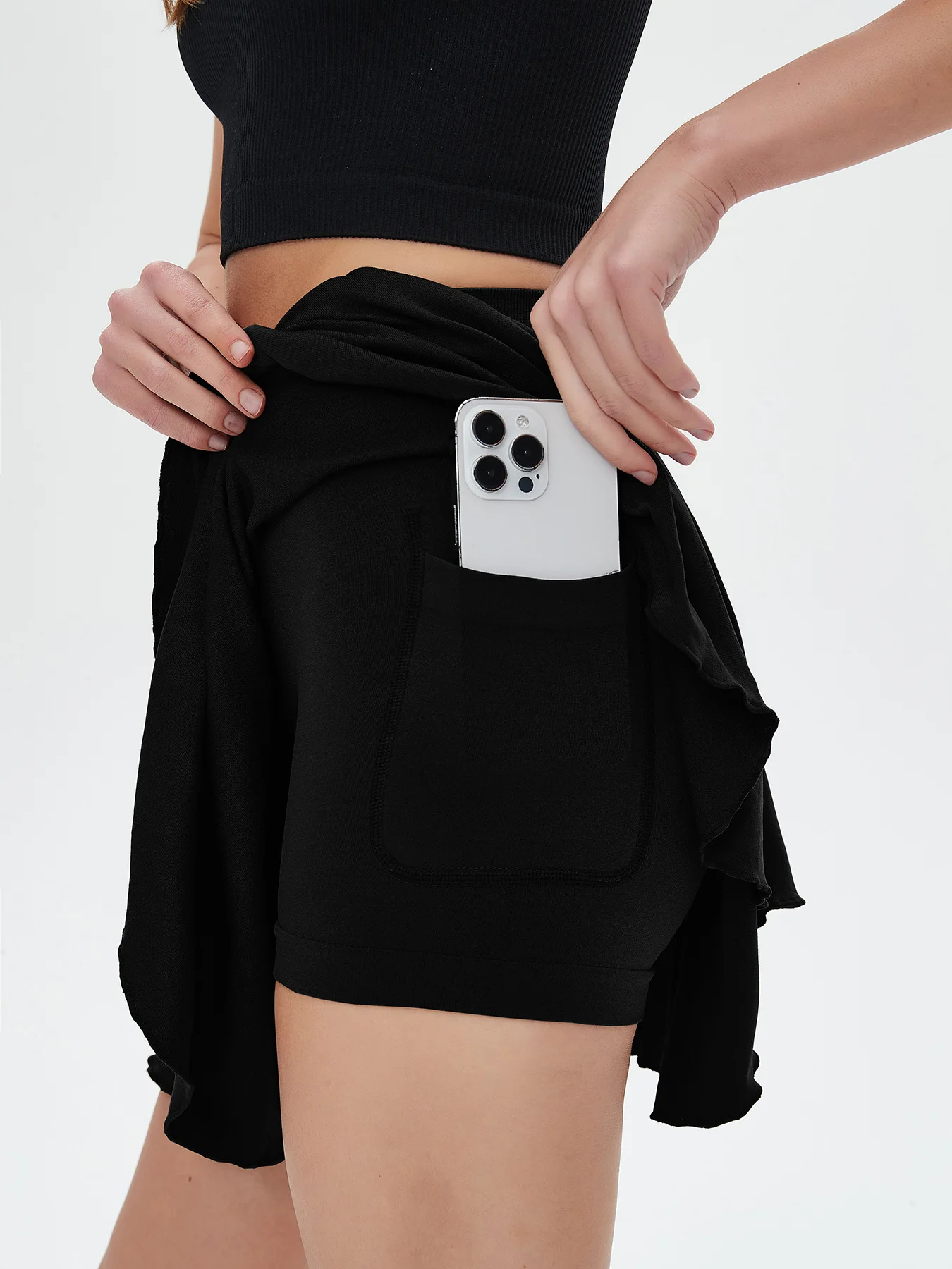 Women's sports high waisted short skirt breathable waistband safety pants and pocket tennis yoga golf mini tennis skirt thumbnail 2