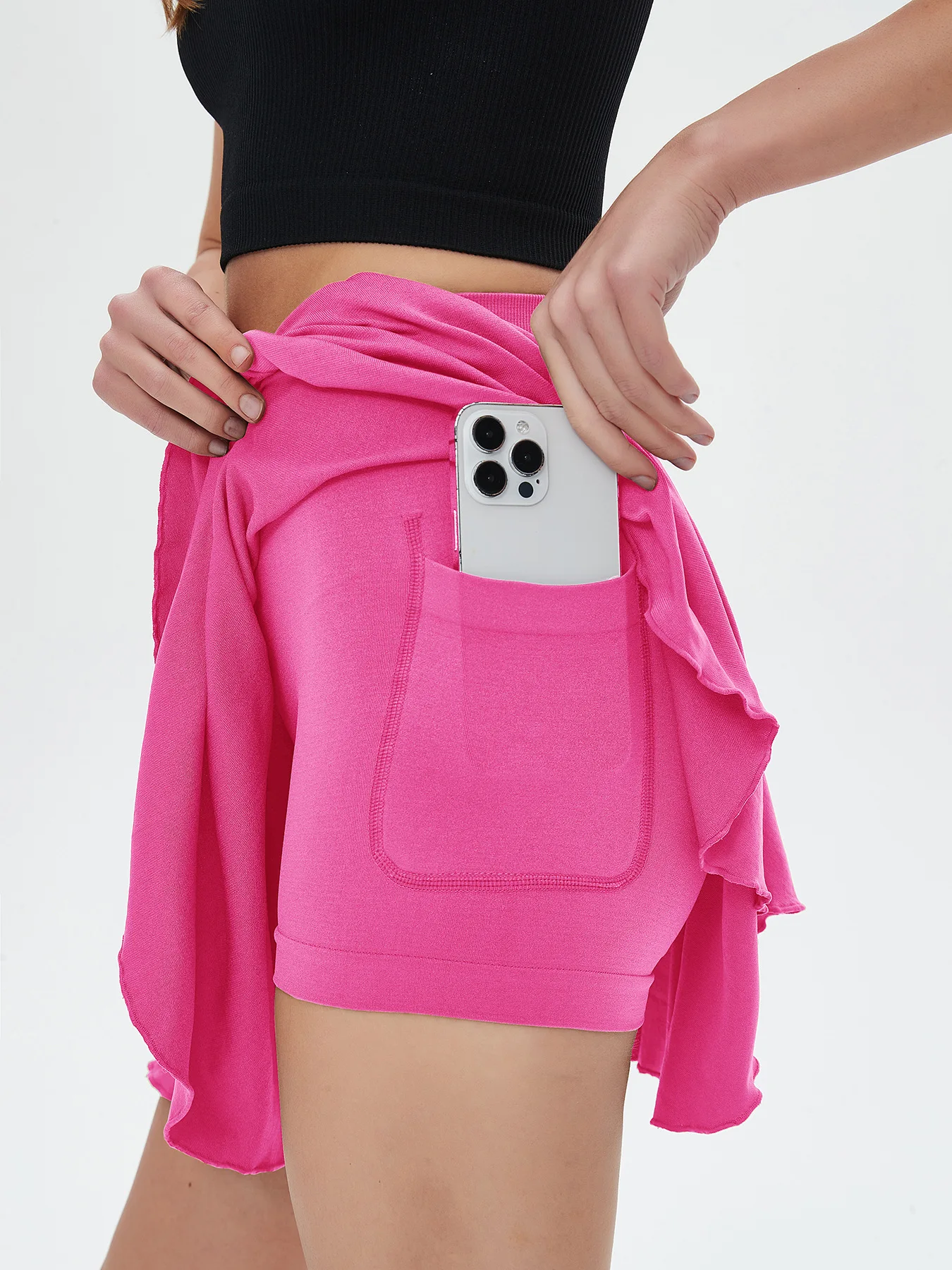 Women's sports high waisted short skirt breathable waistband safety pants and pocket tennis yoga golf mini tennis skirt thumbnail 3
