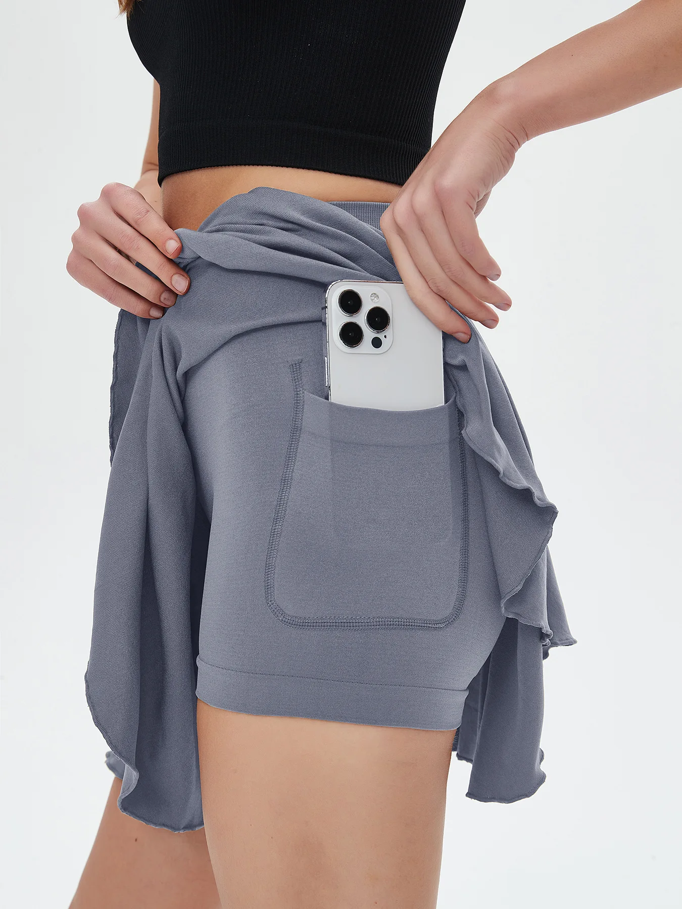 Women's sports high waisted short skirt breathable waistband safety pants and pocket tennis yoga golf mini tennis skirt thumbnail 4