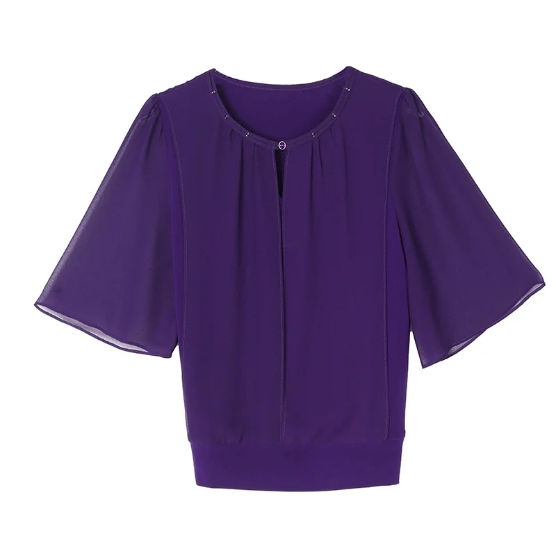 Summer Clothing Half Sleeve Chiffon Blouse 2025 New Fashion Loose Women Tops Solid Color Casual Pullovers Shirt thumbnail 5