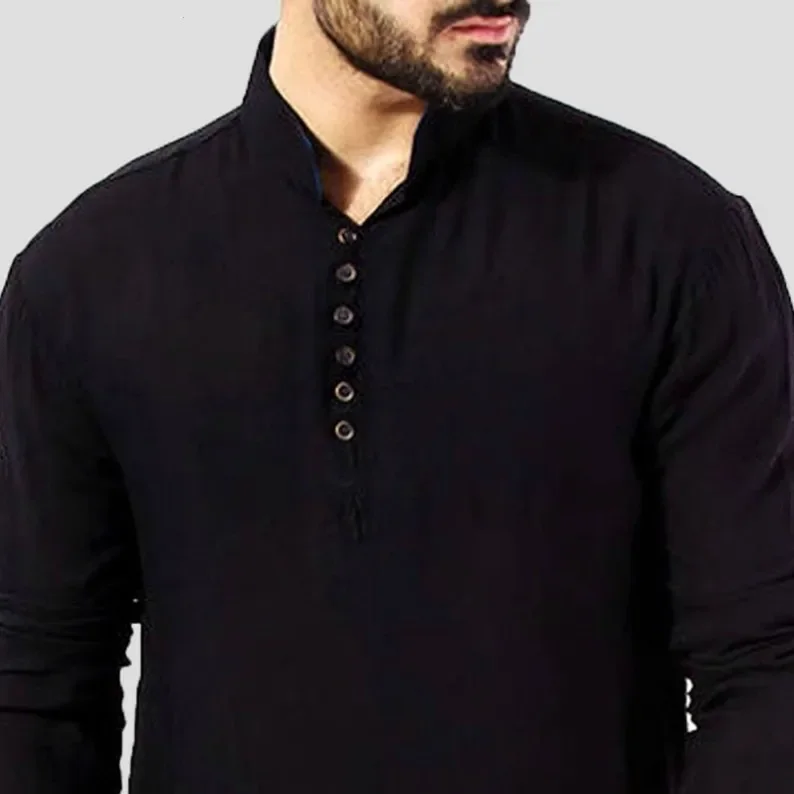 New 2025 Islamic Clothing for Muslim Fashion Man Long Robes Solid Long Sleeve Arabic Arab Simple Casual Mens Shirt Jubba Thobe thumbnail 5