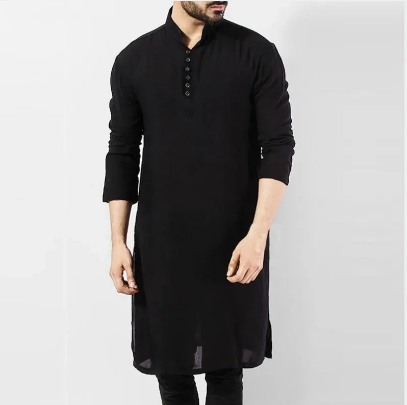 New 2025 Islamic Clothing for Muslim Fashion Man Long Robes Solid Long Sleeve Arabic Arab Simple Casual Mens Shirt Jubba Thobe thumbnail 2