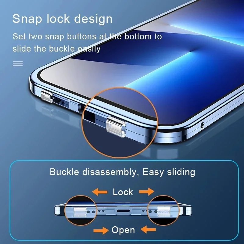 Clear 360° Full Protection Metal Magnetic Double-Sided Glass Press Phone Case for iPhone 16e 16 Pro Max 14 13 12 15 Pro Max Case thumbnail 4
