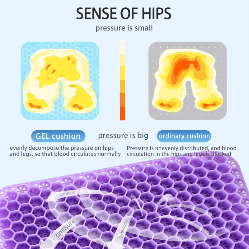Gel Seat Cushion Summer Breathable Honeycomb Design For Pressure Relief Back Tailbone Pain - Home Office Wheelchair Chair Cars thumbnail 4