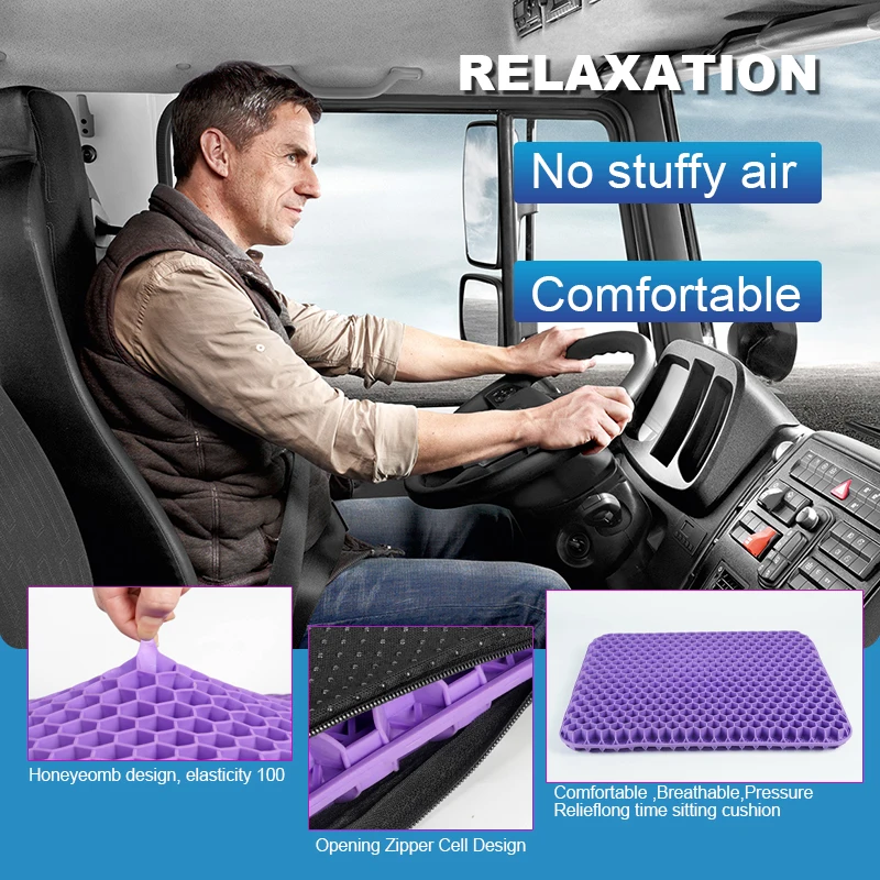 Gel Seat Cushion Summer Breathable Honeycomb Design For Pressure Relief Back Tailbone Pain - Home Office Wheelchair Chair Cars thumbnail 2