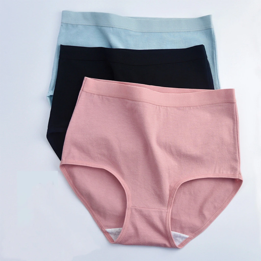 3pcs Cotton Women Panties Lady Plus Size Underwear Large Size High Waist Briefs Breathable Solid Color Female Lingerie thumbnail 2