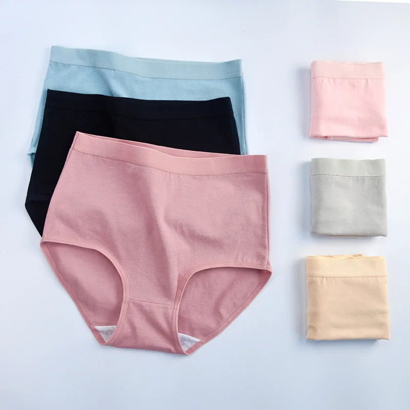 3pcs Cotton Women Panties Lady Plus Size Underwear Large Size High Waist Briefs Breathable Solid Color Female Lingerie thumbnail 5
