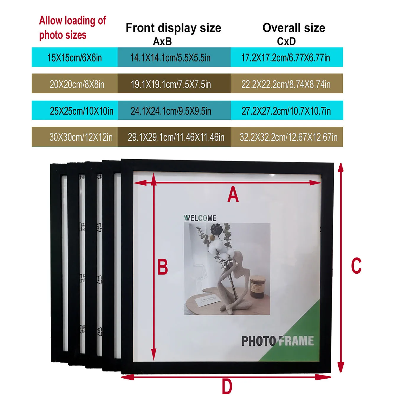 5pc Square Photo Frames Set - 15/20/25/30cm Wooden Wall & Tabletop Home Decor Commemorative Gift for Wedding/Gallery Wall(4 Size thumbnail 3