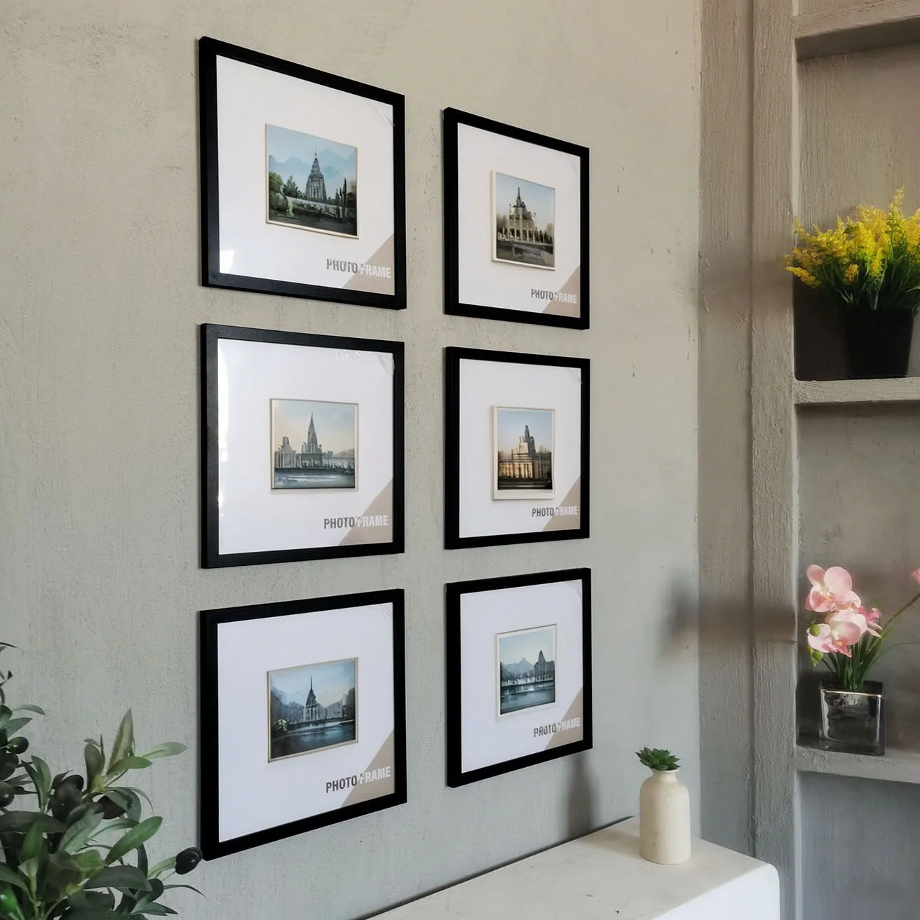 5pc Square Photo Frames Set - 15/20/25/30cm Wooden Wall & Tabletop Home Decor Commemorative Gift for Wedding/Gallery Wall(4 Size thumbnail 4