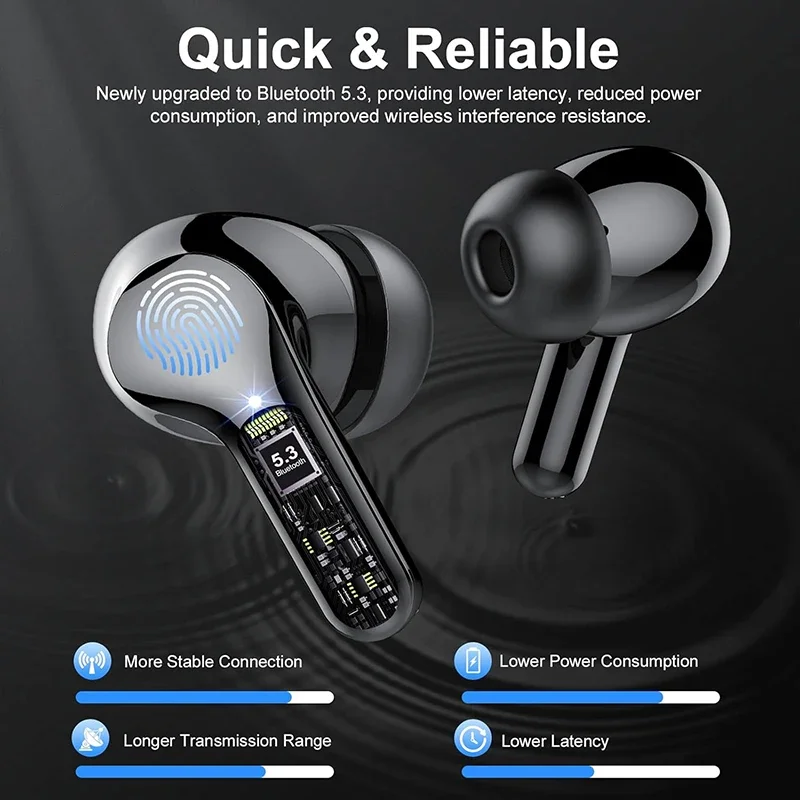 New Wireless Earbuds HiFi Stereo Headphones BT5.3 with ENC Noise Cancelling 48H LED Display Ear Buds IP7 Waterproof Earphones thumbnail 4