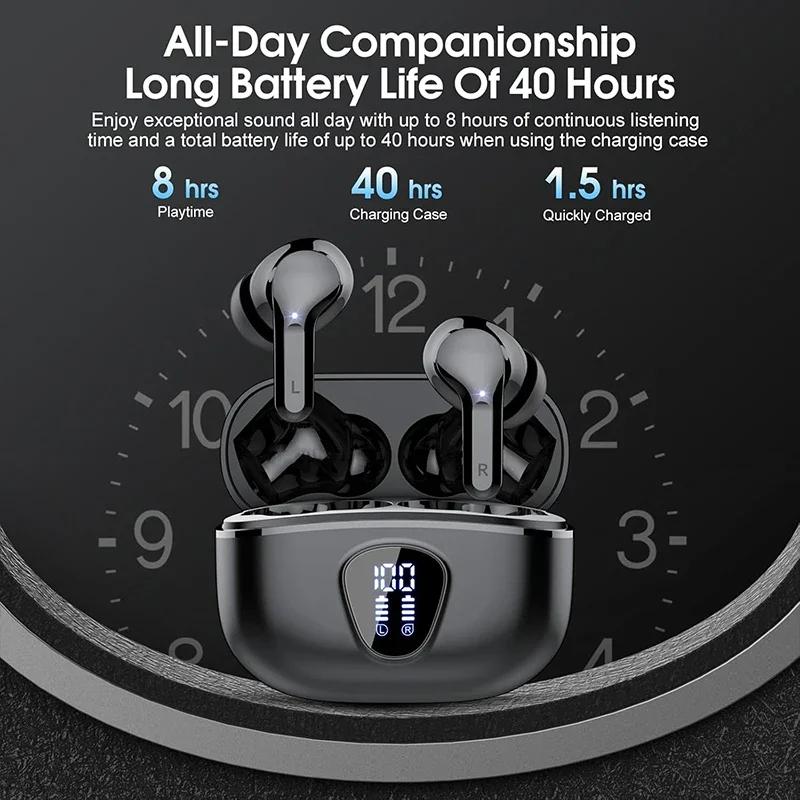 New Wireless Earbuds HiFi Stereo Headphones BT5.3 with ENC Noise Cancelling 48H LED Display Ear Buds IP7 Waterproof Earphones thumbnail 3