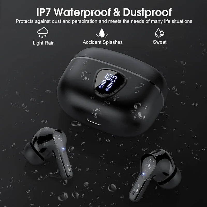 New Wireless Earbuds HiFi Stereo Headphones BT5.3 with ENC Noise Cancelling 48H LED Display Ear Buds IP7 Waterproof Earphones thumbnail 2