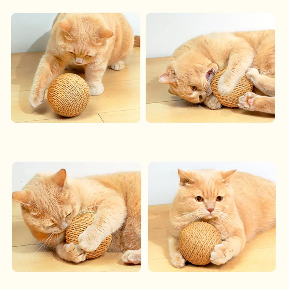 Interactive Sisal Cat Scratching Ball Toy For Kitten Teeth Cleaning Anti Bite 10CM Super Big Cat Ball Sounding Toy Pet Supplies thumbnail 4