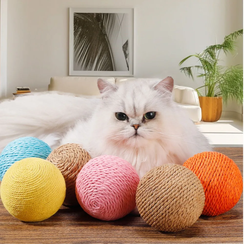 Interactive Sisal Cat Scratching Ball Toy For Kitten Teeth Cleaning Anti Bite 10CM Super Big Cat Ball Sounding Toy Pet Supplies thumbnail 6