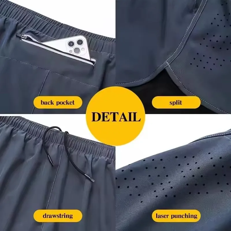 Summer men's reflective running shorts Fitness quick drying double-layer shorts Men's exercise training bodybuilding shorts thumbnail 6