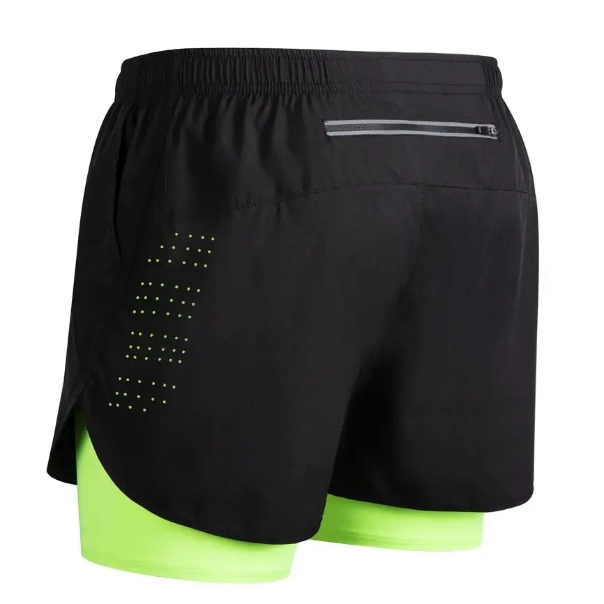 Summer men's reflective running shorts Fitness quick drying double-layer shorts Men's exercise training bodybuilding shorts thumbnail 2