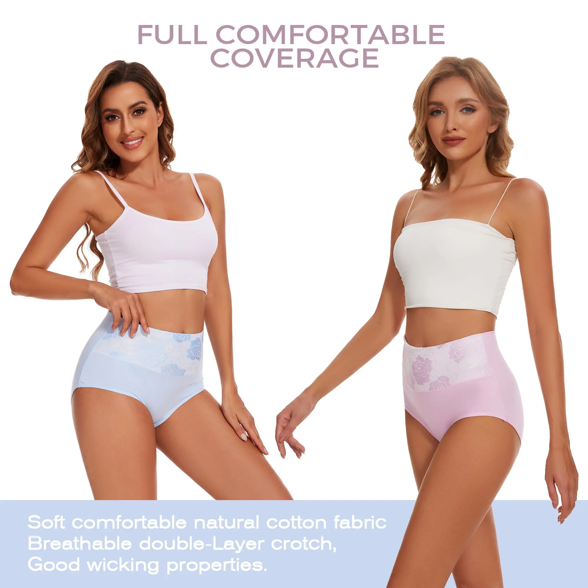 Plus Size L-5XL Women's Briefs Underwear Cotton High Waist Tummy Control Panties Rose Jacquard Ladies Panty Multipack thumbnail 3