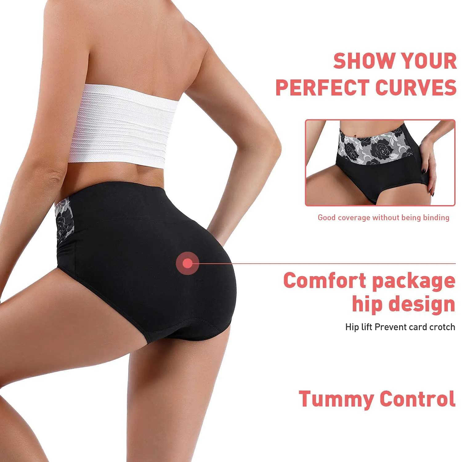 Plus Size L-5XL Women's Briefs Underwear Cotton High Waist Tummy Control Panties Rose Jacquard Ladies Panty Multipack thumbnail 5
