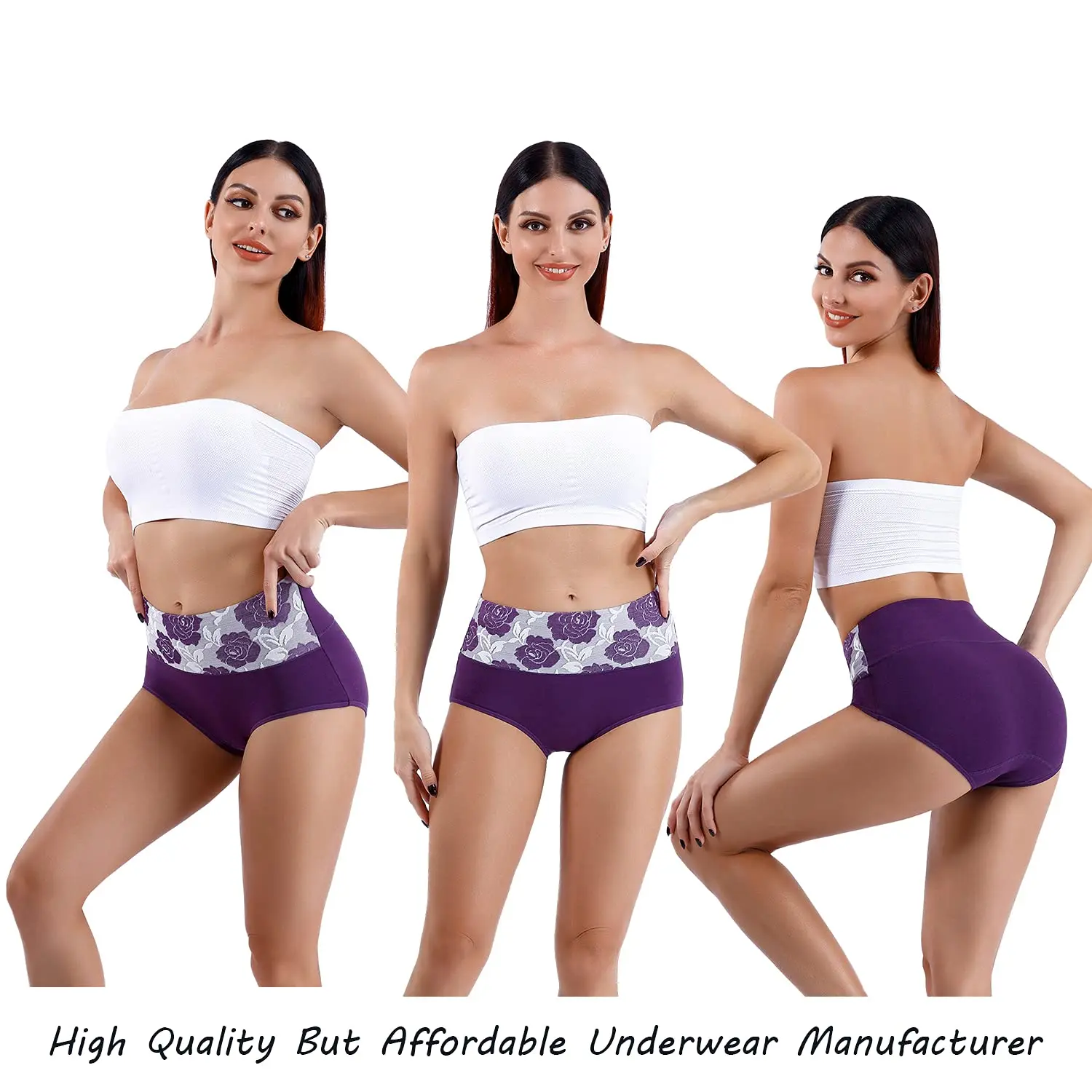 Plus Size L-5XL Women's Briefs Underwear Cotton High Waist Tummy Control Panties Rose Jacquard Ladies Panty Multipack thumbnail 4
