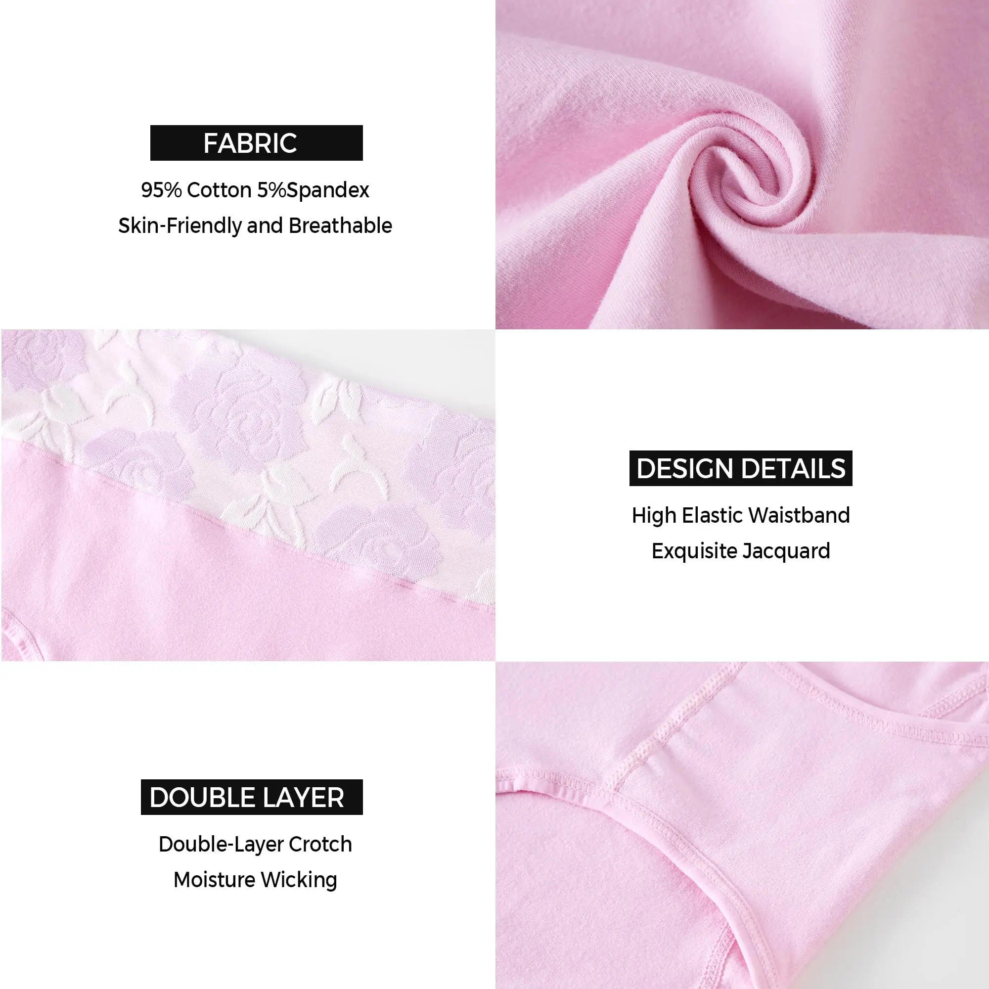 Plus Size L-5XL Women's Briefs Underwear Cotton High Waist Tummy Control Panties Rose Jacquard Ladies Panty Multipack thumbnail 6