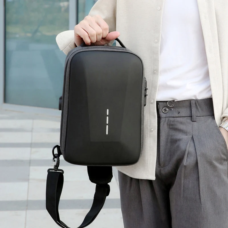 Anti-theft Combination Lock Chest Packs With USB Charging Port Fashion Business Men's Crossbody Bag Travel Storage Shoulder Bag thumbnail 5