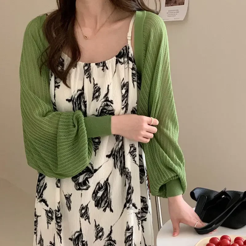 French Ice Silk Knitted Sun-Proof Cardigan Top Women's Summer Thin Jacket Waistcoat Suspender Skirt Shawl Outer Match Blouse thumbnail 3
