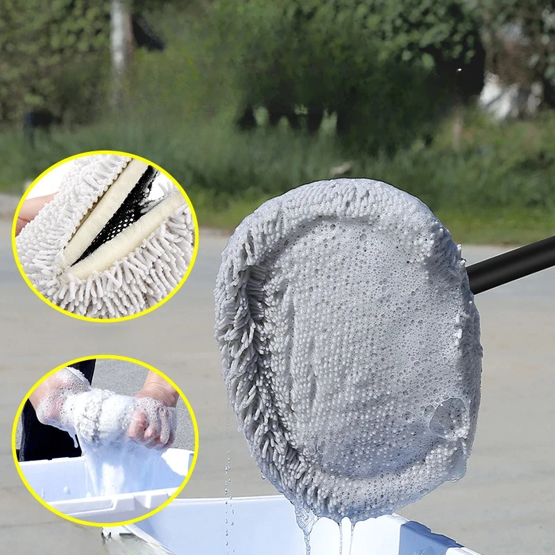 Car Wash Brush Car Cleaning Brush Telescoping Long Handle Mop Soft Hair Chenille Broom Universal Window Wash Auto Accessories thumbnail 4