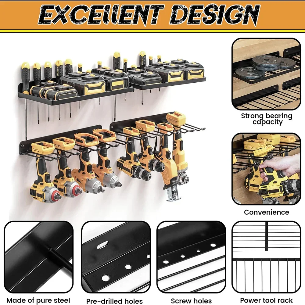 Power Tool Wall Mount Holder Heavy Duty Pegboard Wall Storage Tool Set Drill Screwdriver Storage Rack for Workshop/Garage thumbnail 4