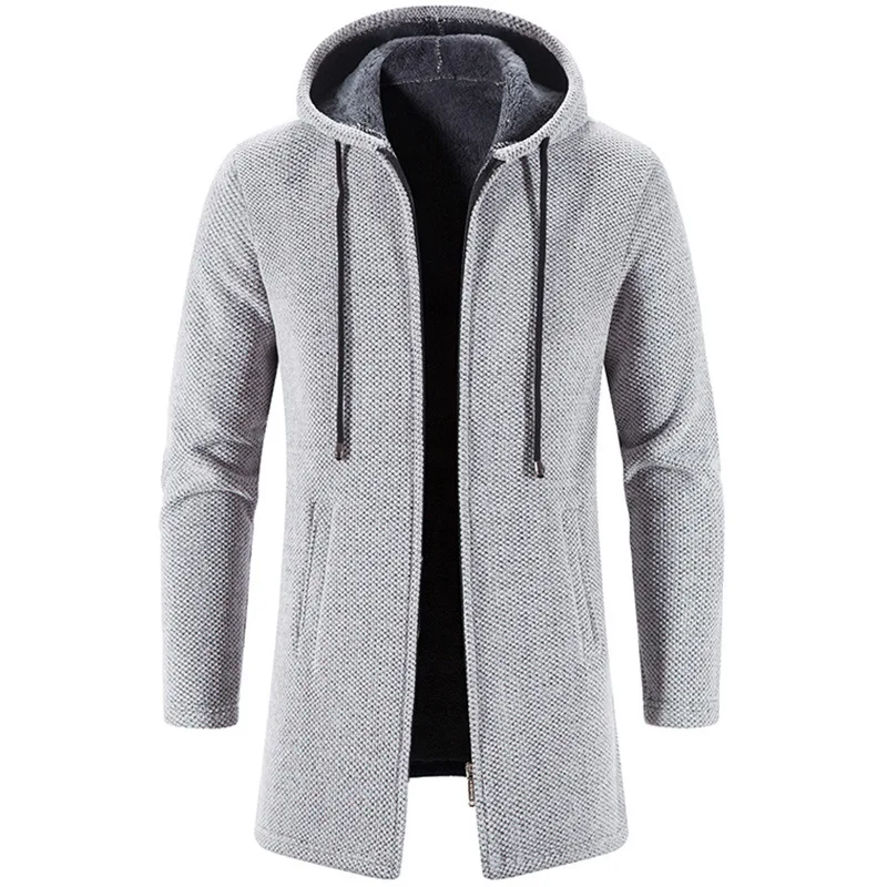 Men's Winter Hooded Cardigan Trench Coat Streetwear Solid Color Windbreaker Leisure Fashion Fleece-lined Jacket Vintage Hoodie thumbnail 2