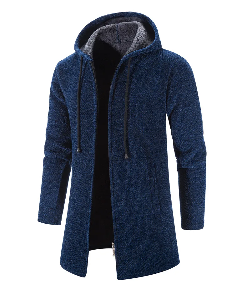 Men's Winter Hooded Cardigan Trench Coat Streetwear Solid Color Windbreaker Leisure Fashion Fleece-lined Jacket Vintage Hoodie thumbnail 3