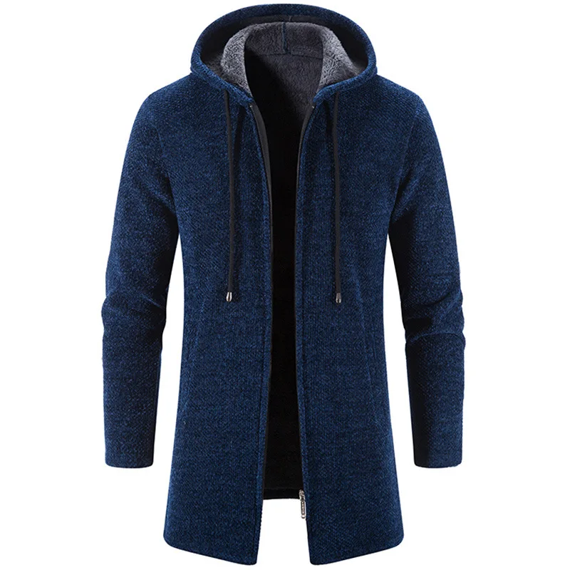 Men's Winter Hooded Cardigan Trench Coat Streetwear Solid Color Windbreaker Leisure Fashion Fleece-lined Jacket Vintage Hoodie thumbnail 6