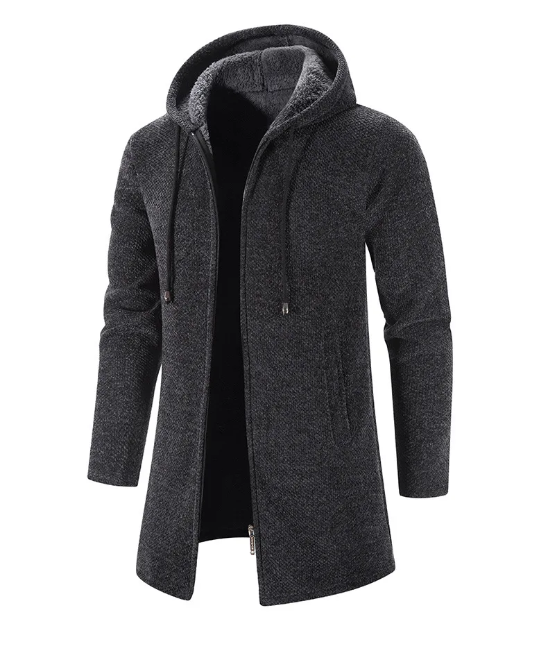 Men's Winter Hooded Cardigan Trench Coat Streetwear Solid Color Windbreaker Leisure Fashion Fleece-lined Jacket Vintage Hoodie thumbnail 4