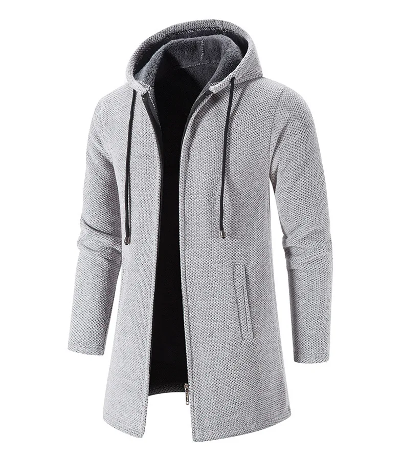 Men's Winter Hooded Cardigan Trench Coat Streetwear Solid Color Windbreaker Leisure Fashion Fleece-lined Jacket Vintage Hoodie thumbnail 5