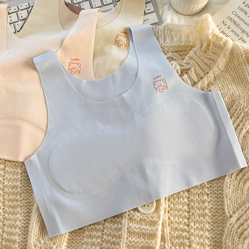 3pcs Children's Bras Teenagers Comfortable Breathable Simple Training Bra Vest Soft Elastic Skin Friendly Lingerie For Girls thumbnail 4