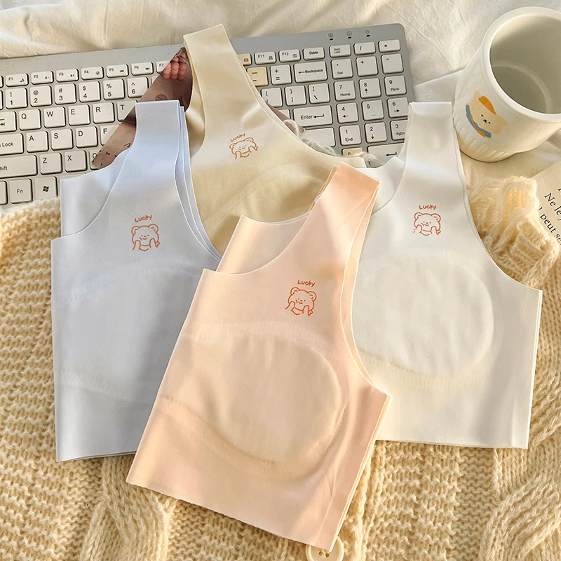 3pcs Children's Bras Teenagers Comfortable Breathable Simple Training Bra Vest Soft Elastic Skin Friendly Lingerie For Girls thumbnail 2