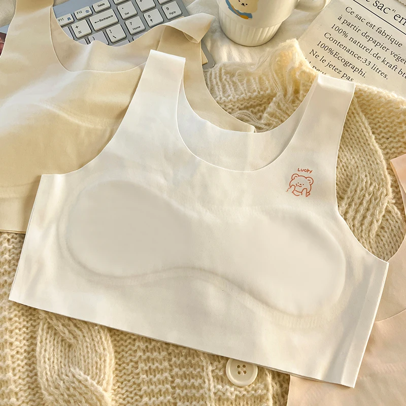3pcs Children's Bras Teenagers Comfortable Breathable Simple Training Bra Vest Soft Elastic Skin Friendly Lingerie For Girls thumbnail 3