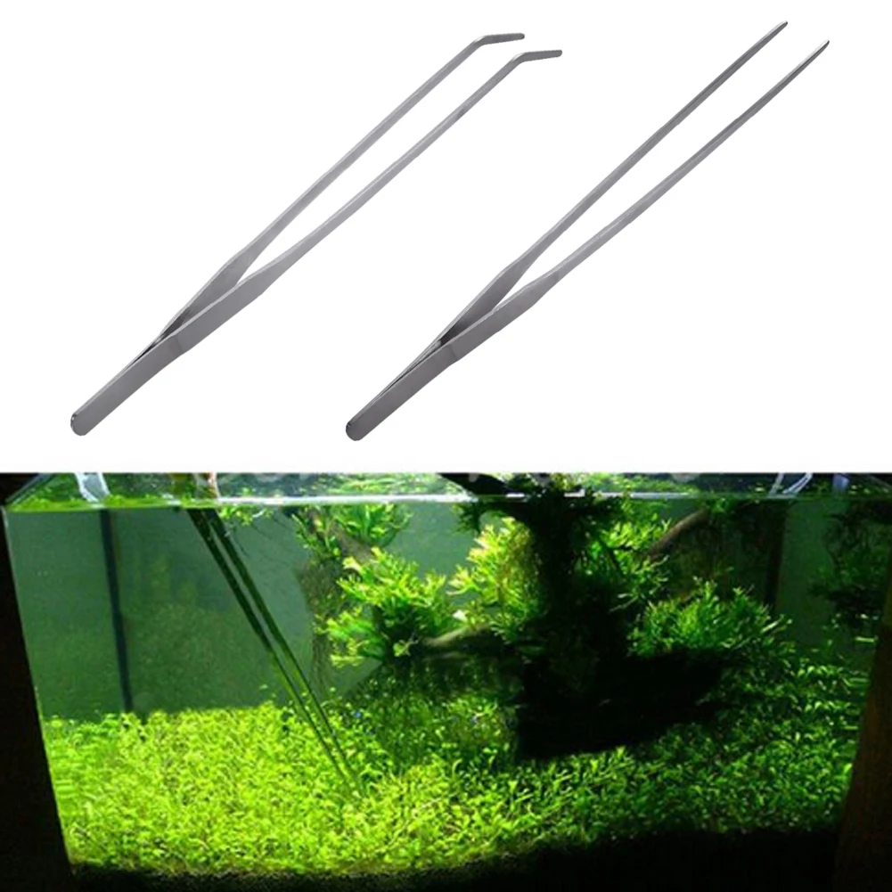 Stainless Steel Aquarium Tweezers Pliers Fish Tank Plant Aquascape Tools Straight Curved Forceps Clip Aquatic Feeding Tongs 27cm thumbnail 4