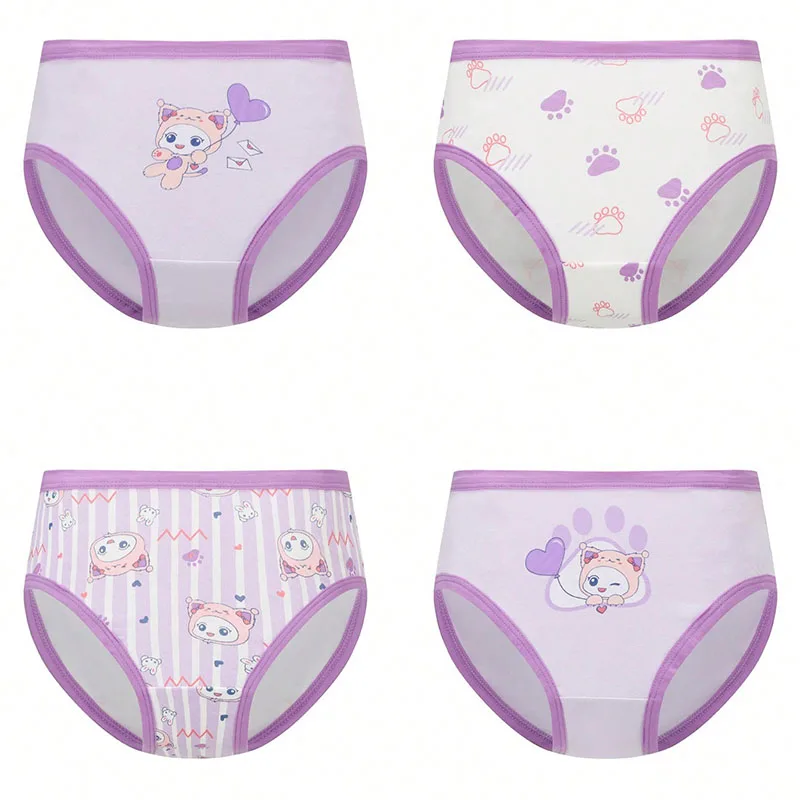 4-Piece Cute Girls Panties Premium Comfortable Cotton Baby Girl Briefs Age 2-9 Pretty Kitty Pattern Children's Underwear Bottoms thumbnail 4
