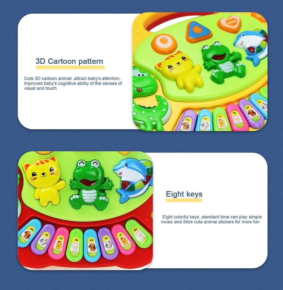 Kids Cartoon Piano Keyboard Game with Flashing Light Music Animal Sounds Baby Instrument Music Toys Educational Toys Kids Gifts thumbnail 5