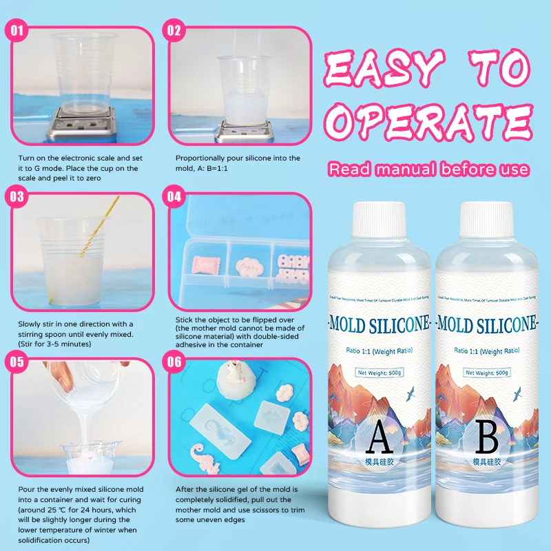 DIY Silicone Mold Making AB 1:1 Liquid Rubber Silicona Liquida Para Mold Fast Curing Mold Making Silicone Kit Cured 200g 500g thumbnail 5