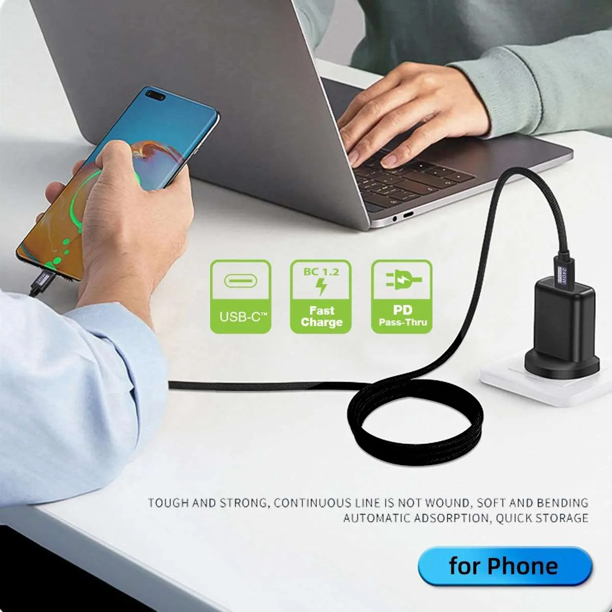 USB 3.2 20Gbps 48V 5A 240W USB C to Type-C 3.2 Gen2 Cable Data Transfer USB C SSD Hard Disk Cable 4K 60Hz QC 3.0 Fast Charging thumbnail 6