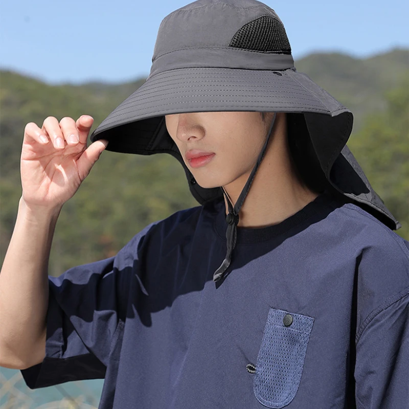 Summer Sun Hats UV Protection Outdoor Hunting Fishing Cap for Men Women Hiking Camping Visor Bucket Hat Removable Fisherman Hat thumbnail 2