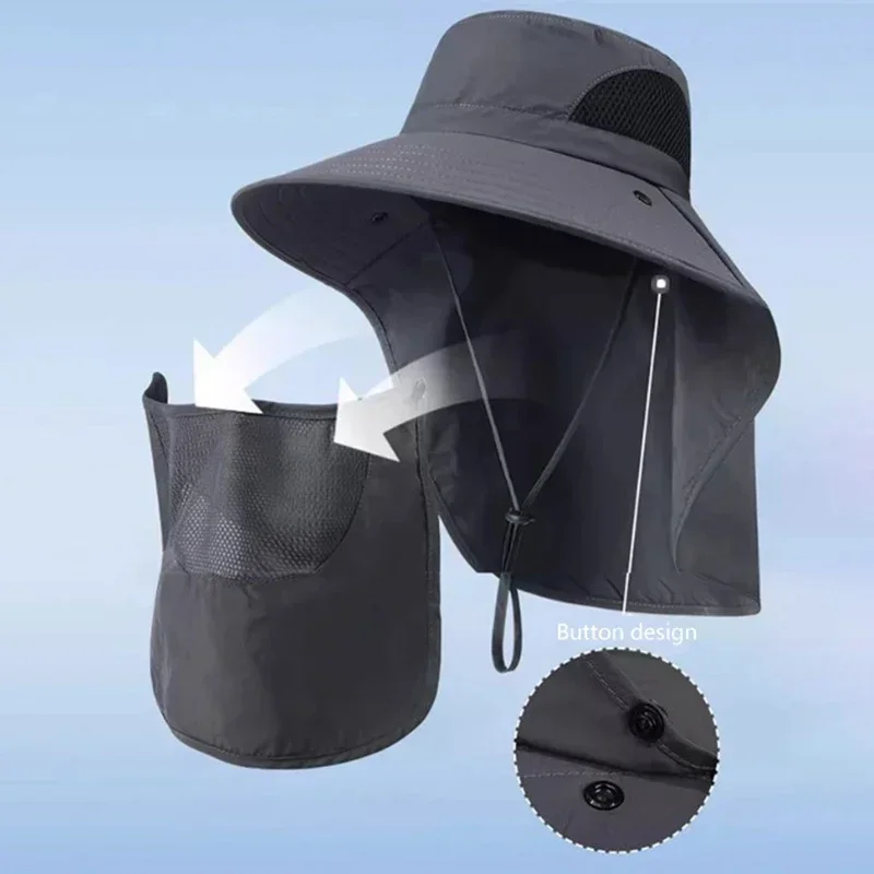 Summer Sun Hats UV Protection Outdoor Hunting Fishing Cap for Men Women Hiking Camping Visor Bucket Hat Removable Fisherman Hat thumbnail 4