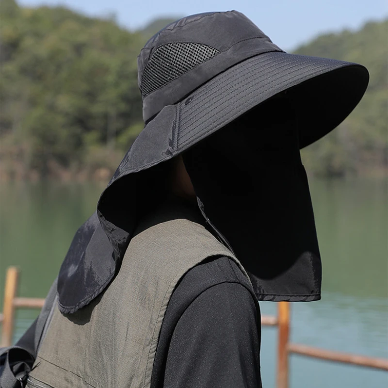 Summer Sun Hats UV Protection Outdoor Hunting Fishing Cap for Men Women Hiking Camping Visor Bucket Hat Removable Fisherman Hat thumbnail 3