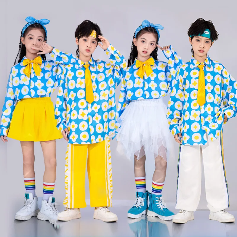 Hip Hop Girls Fashion K-pop print Top Letters Cargo Pants Child Street Dance Cardigan Kids Streetwear Girl Group Jazz Clothes Se
