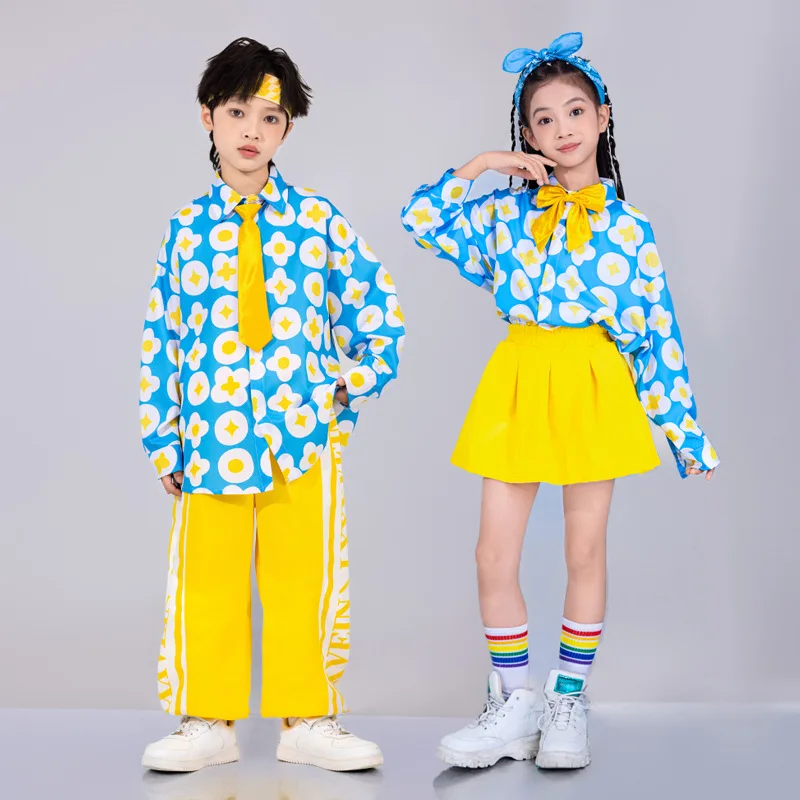 Hip Hop Girls Fashion K-pop print Top Letters Cargo Pants Child Street Dance Cardigan Kids Streetwear Girl Group Jazz Clothes Se thumbnail 2
