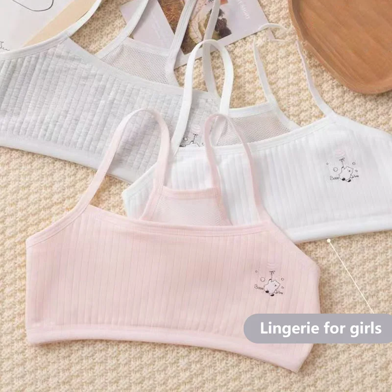 3pcs Girls' Vest Underwear 8-14 Year Old Youth Bra Soft Comfortable Skin Friendly Training Sports Vest Breathable Girls Bra thumbnail 4