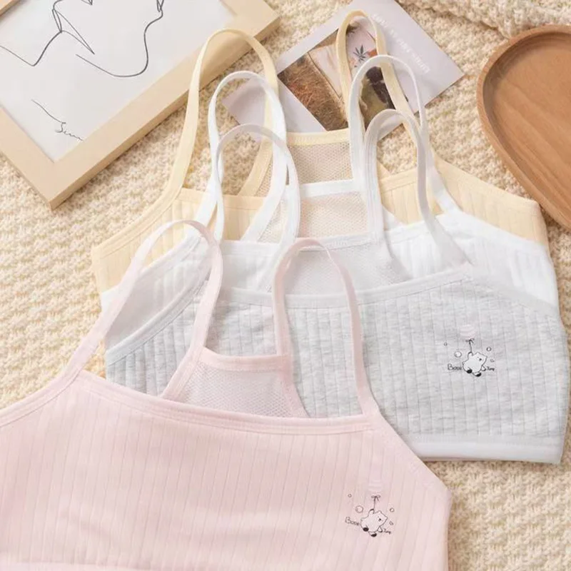 3pcs Girls' Vest Underwear 8-14 Year Old Youth Bra Soft Comfortable Skin Friendly Training Sports Vest Breathable Girls Bra thumbnail 3